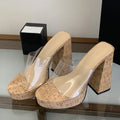 Liyke Street Sexy Thick High Heels Transparent Slippers Women Summer Outdoors Party Dress Shoes Wooden Chunky Platform Sandals