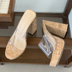 Liyke Street Sexy Thick High Heels Transparent Slippers Women Summer Outdoors Party Dress Shoes Wooden Chunky Platform Sandals