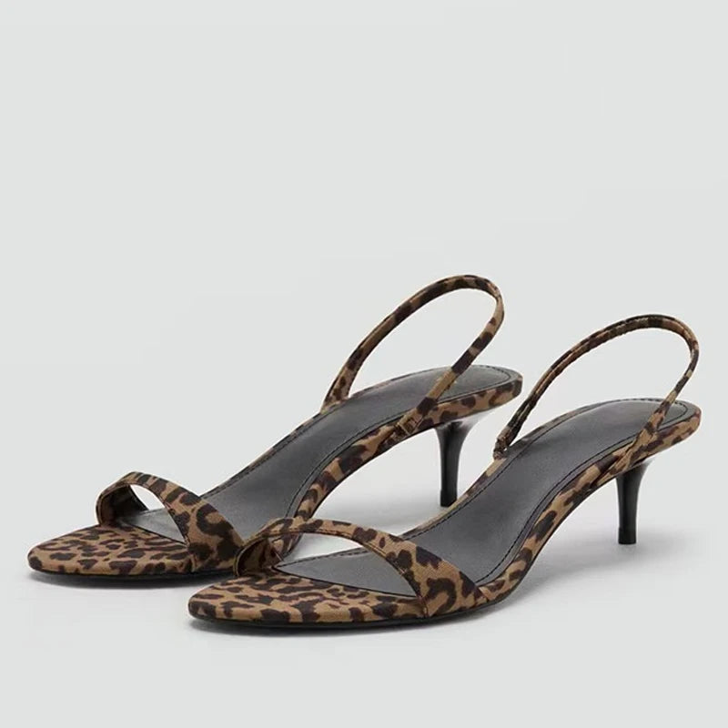 Liyke Sexy Slingback Leopard Print Sandals Women Summer Fashion Open Toe Back Strap Ladies Shoes Designer Low Heels Sandalias